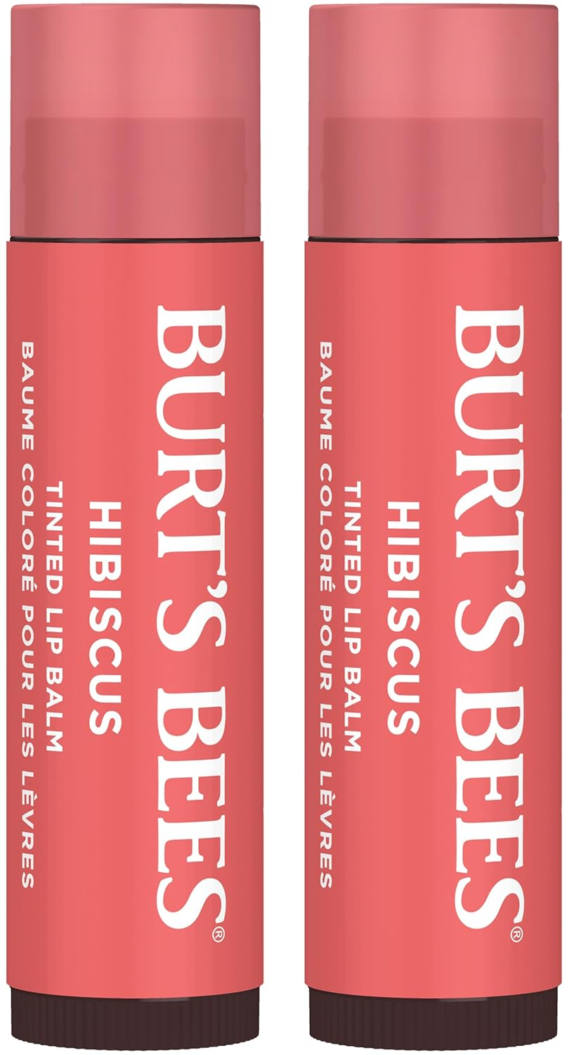 Burt'S Bees Lip Tint Balm with Long Lasting 2 in 1 Duo Tinted Balm Formula, Color Infused with Deeply Hydrating Shea Butter for a Natural Looking Buildable Finish, Soft Hibiscus (2-Pack)