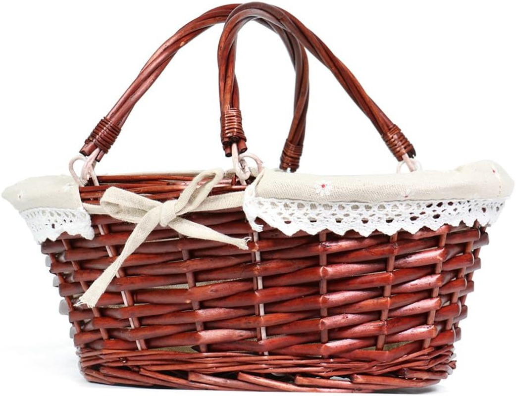 Wicker Gift Baskets Empty Oval Willow Woven Picnic Cheap Easter Candy Storage Wine Basket with Handle Egg Gathering Wedding Basket (Brown)