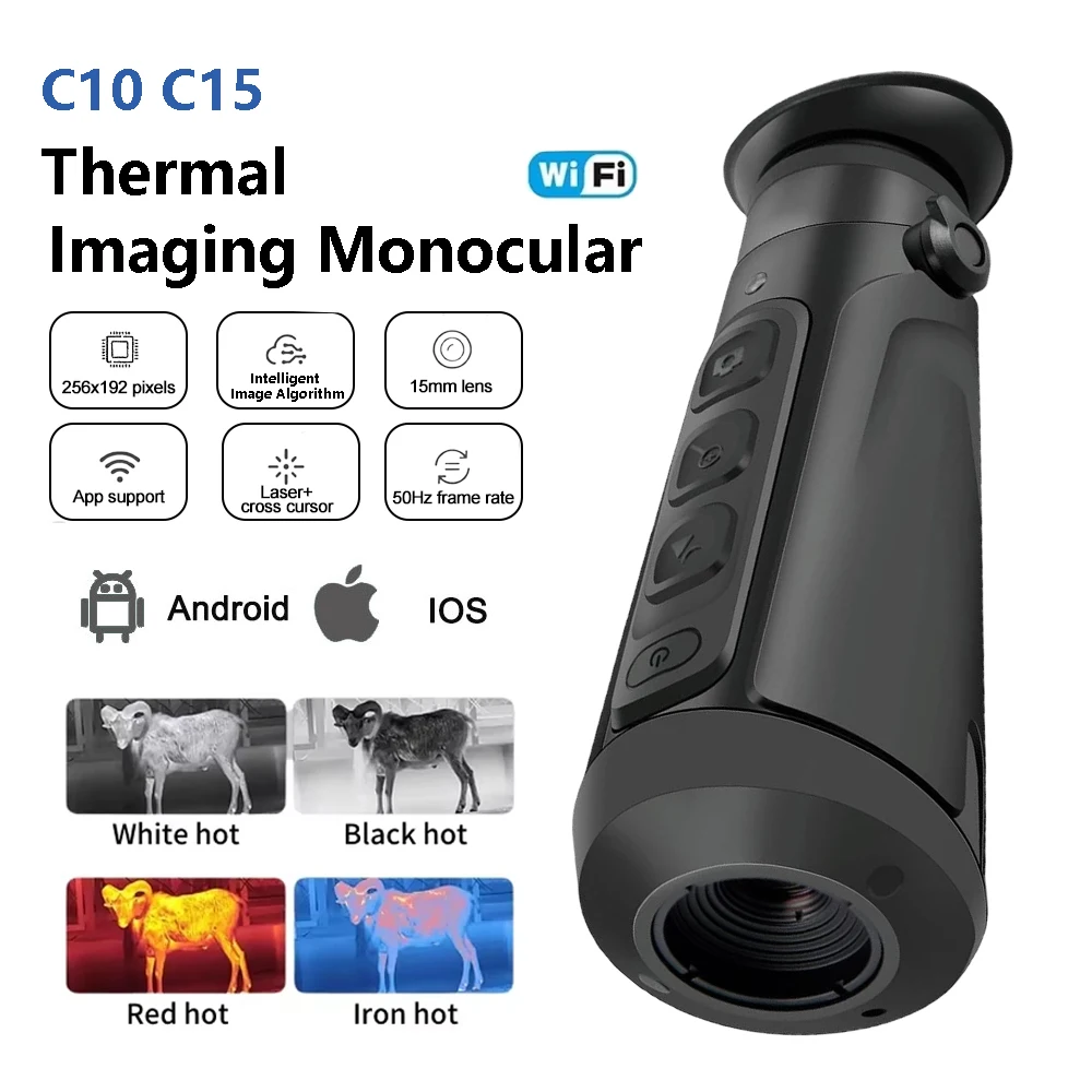 Thermal Monocular Hunting 256x192 50Hz Infrared Thermal Imaging Night Monocular IP66 Photo Video Recording App Connectivity