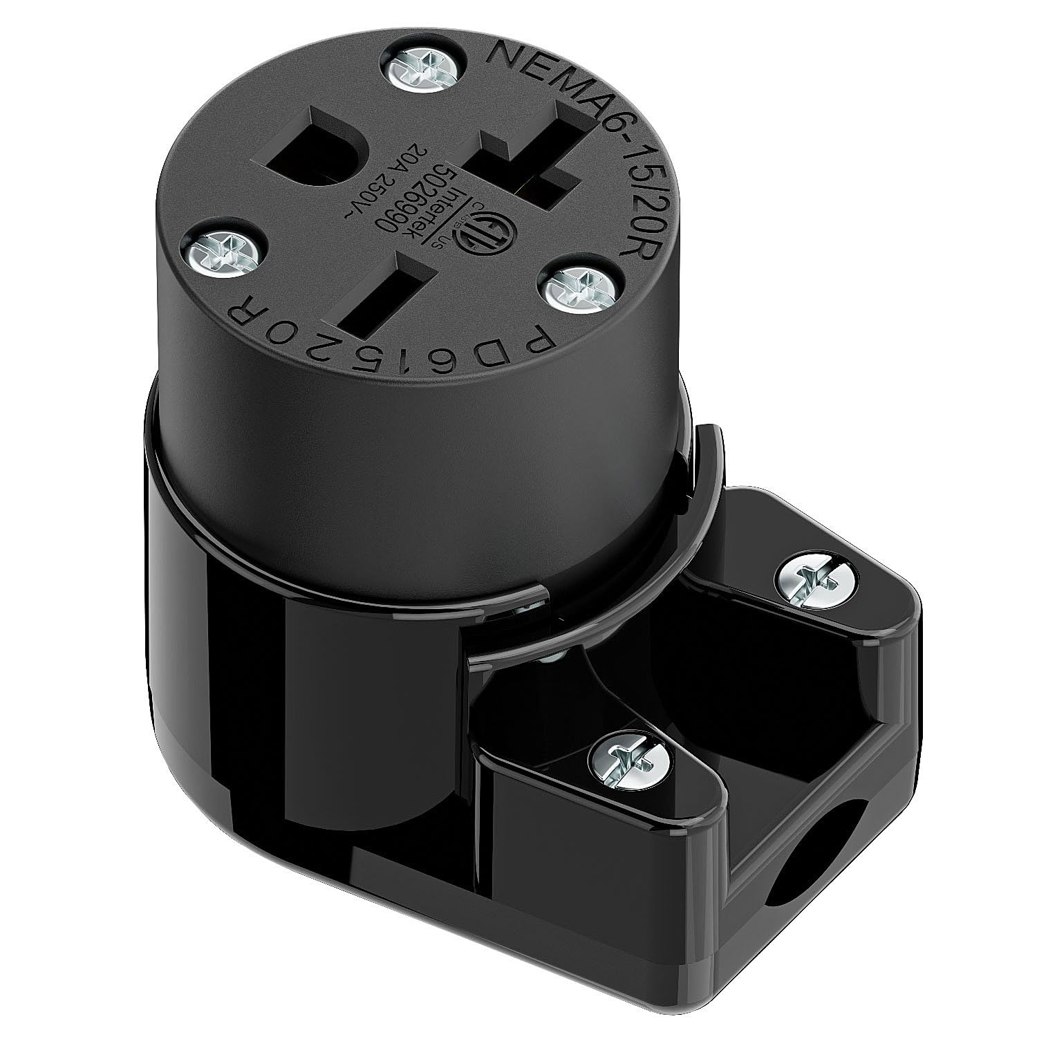 Right Angle NEMA 6-20R Female Socket, 20Amp/250Volt, NEMA 6-15R 15A/250V ETL Listed Heavy Duty 3-Prong Female Straight Blade Connector, 15/20A 250V AC Industrial Grade Cord End Socket, Black