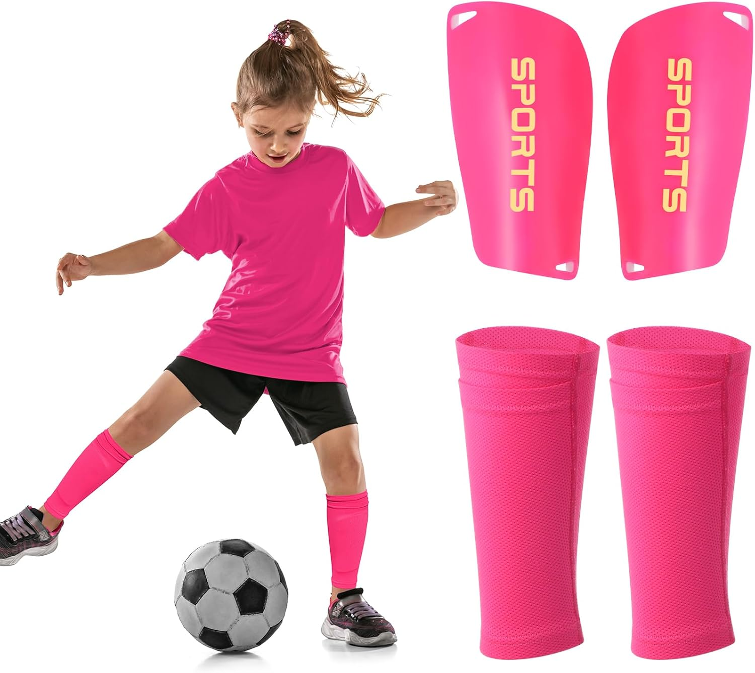 Syhood Soccer Shin Guards for Kids Youth Teens Adults Shin Pads and Sock Sleeves for 3-15 Years Old Children Boys Girls Protection Gear EVA Cushion Protection for Soccer Football Game