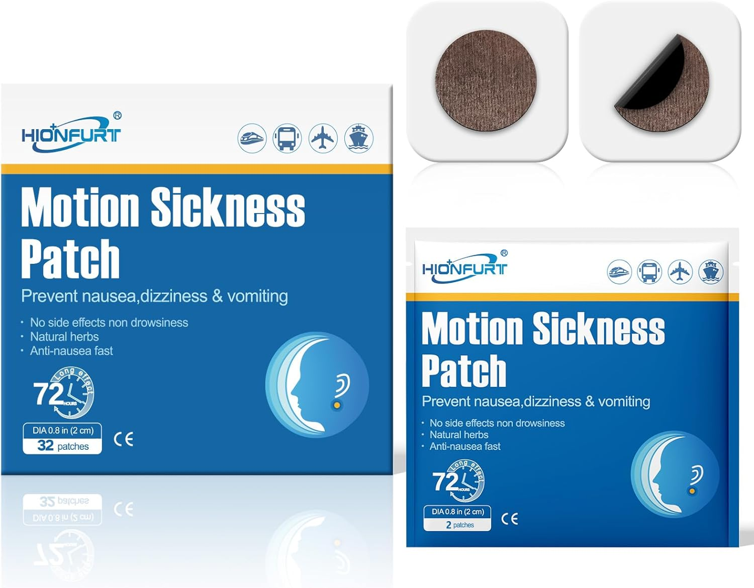 32Ct Motion Sickness Patches – Sea Sickness Patches for Cruise, Car, Airplane, and Other Travel – Non-Drowsy, Effective, Lasts 72 Hours