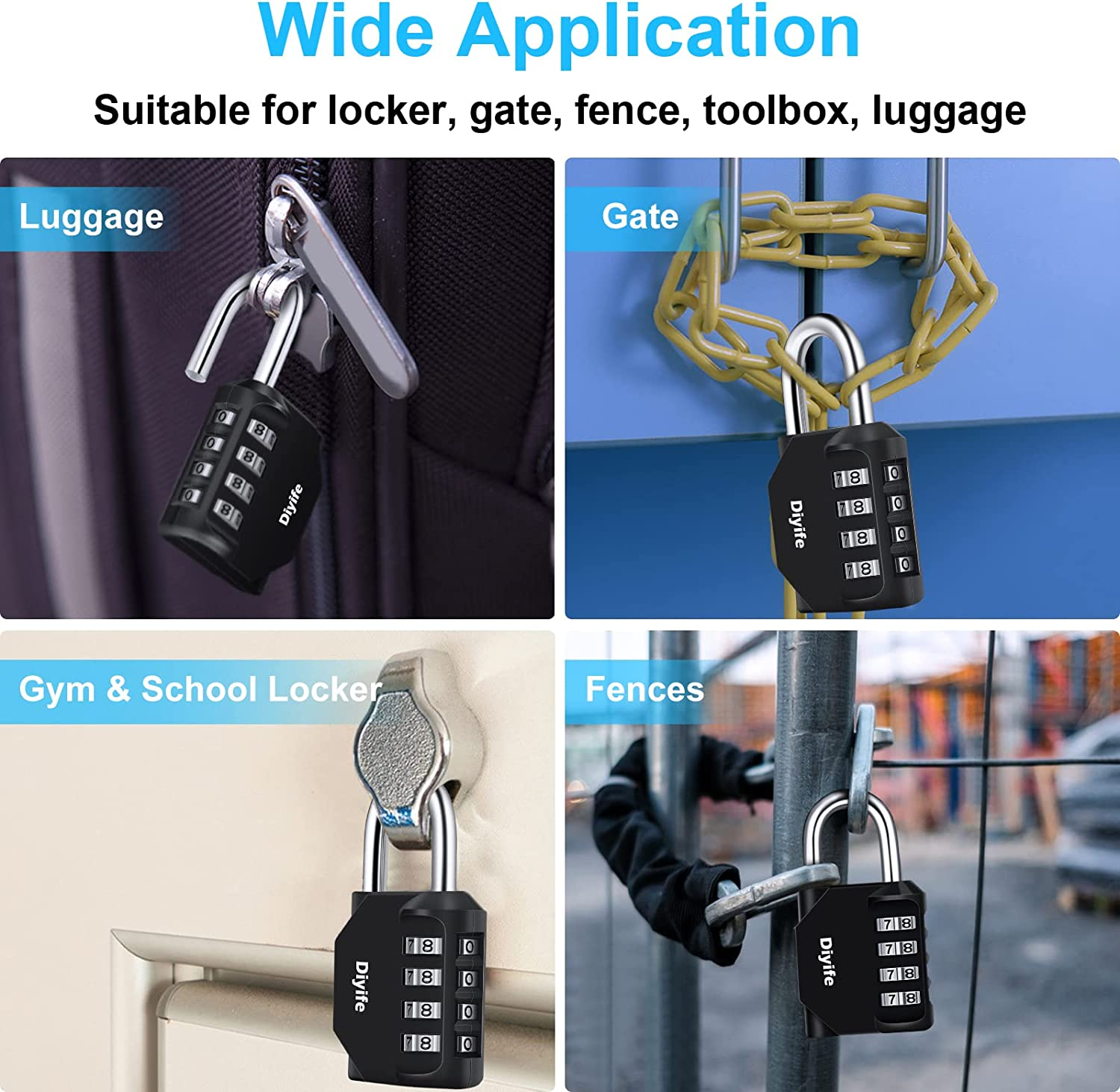 Combination Padlock, Diyife 4 Digit Heavy Duty Padlock Weatherproof Outdoor L... - Picture 9 of 11