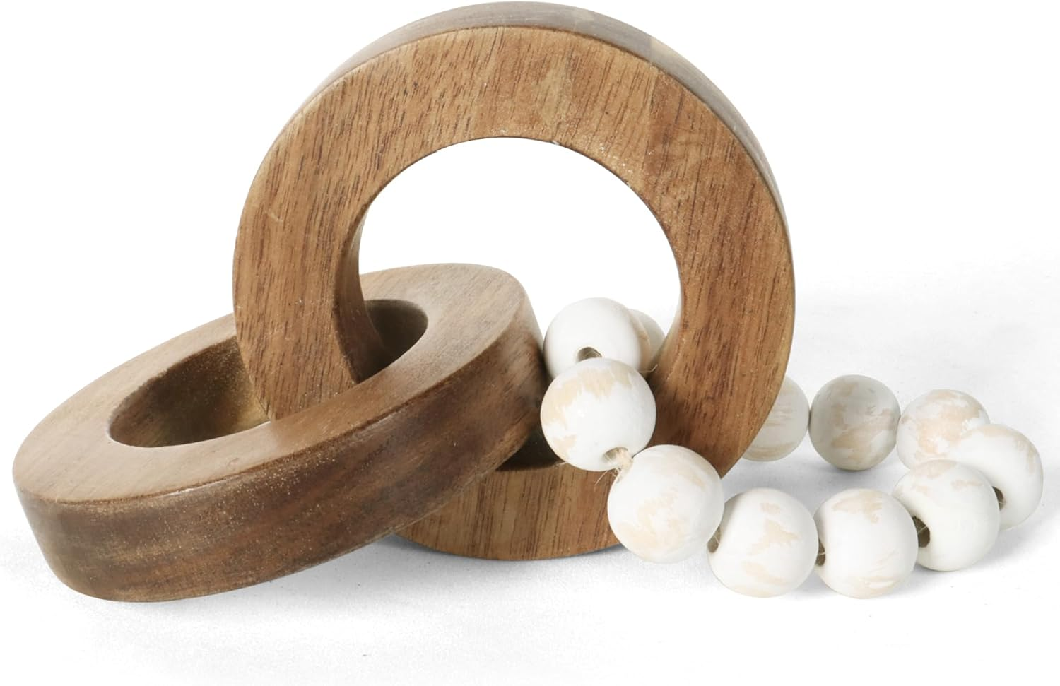 Wood Chain Link Decor, Minimalist Handmade Carved Knot Décor Accents for Shelf Coffee Table, Natural Boho Farmhouse Rustic Home Decor, Best Housewarming Gifts (8.86 Inch)