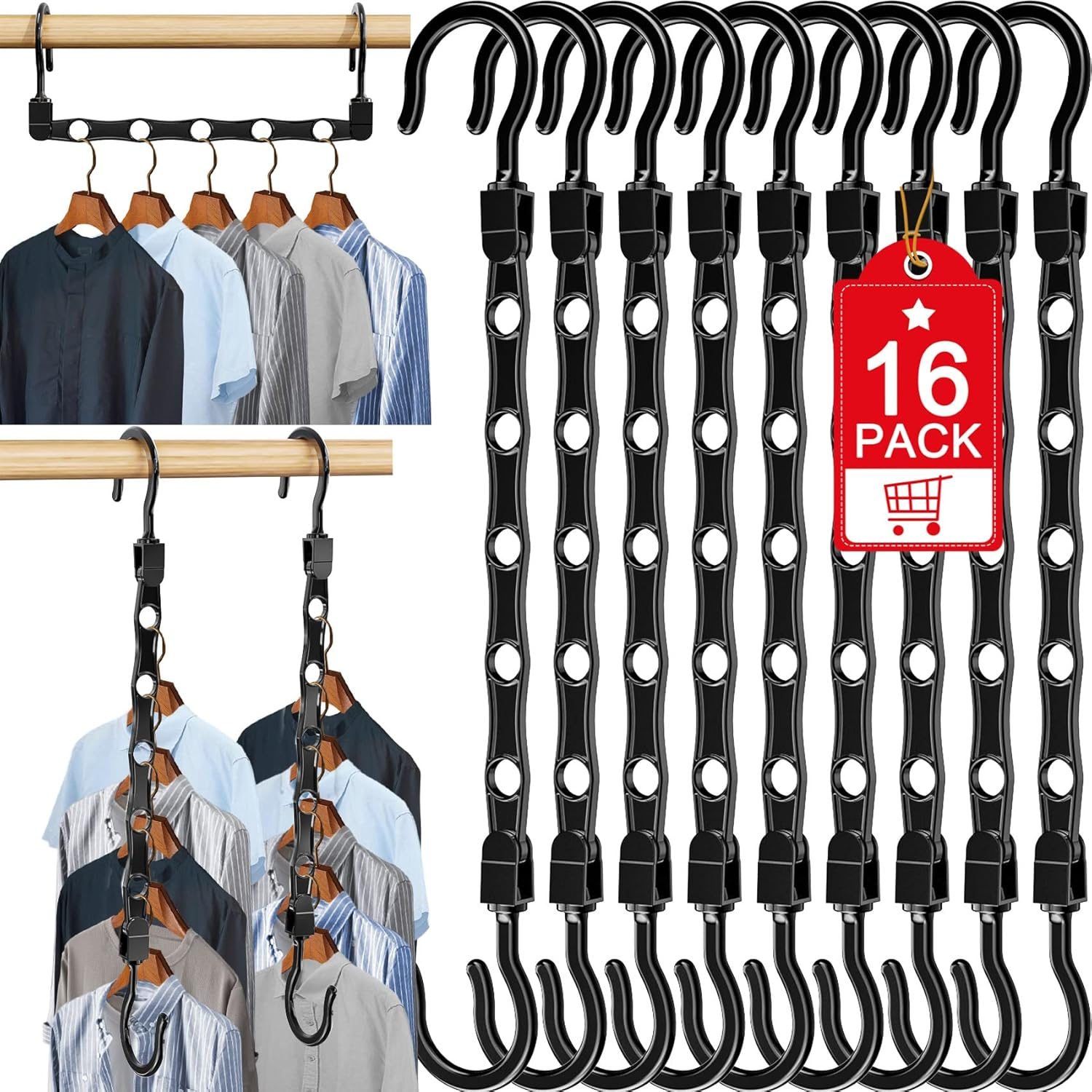 16 Pack Hangers Space Saving Magic Space Saver Storage Smart Plastic Clothes 