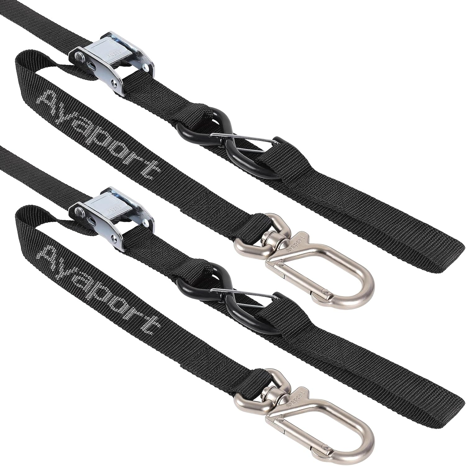 Ayaport Motorcycle Tie down Straps 1.1” X 7’ (With Swivel Carabiner Hooks) Cam Buckle Tie Downs, Handlebar Strap for Dirt Bike, Motor Bike, Kayak, Car, Truck, Boat, Cargo, Black (1.1