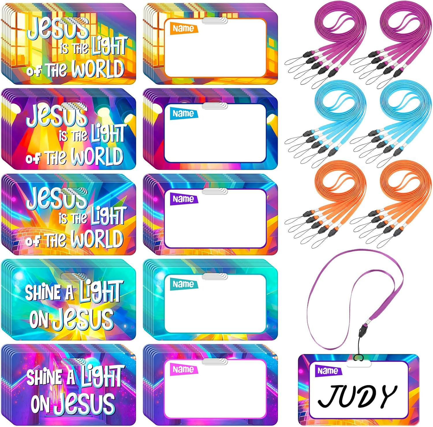 Ctosree 50 Set Vbs Name Tags with Lanyards 2026 Christian Bible Name Badges Religious Theme Label with Activity Rope for Vacation Bible Church Summer Camp Supplies