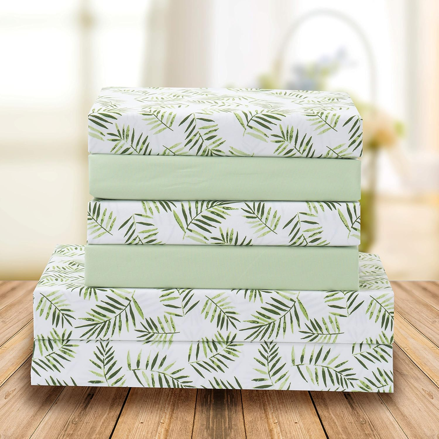 Ultra-Soft Double Brushed 6-Piece Microfiber Sheet Set Beautiful Tropical Patterns, and Vibrant Solid Colors, Luxury, All-Season Bed Sheet Set - Palm Leaves, King