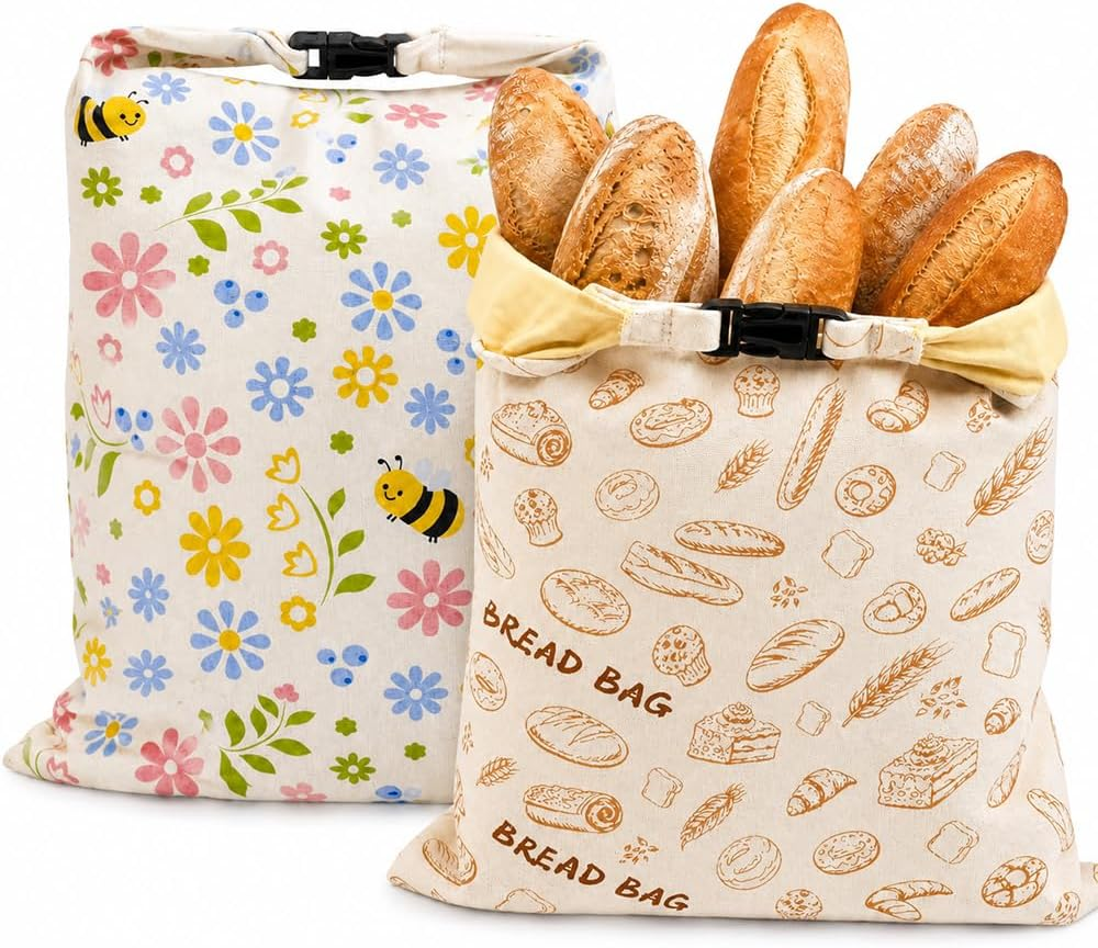 Bienenwachs Brotbeutel, 2 Stück Wiederverwendbare Brotbeutel Leinen