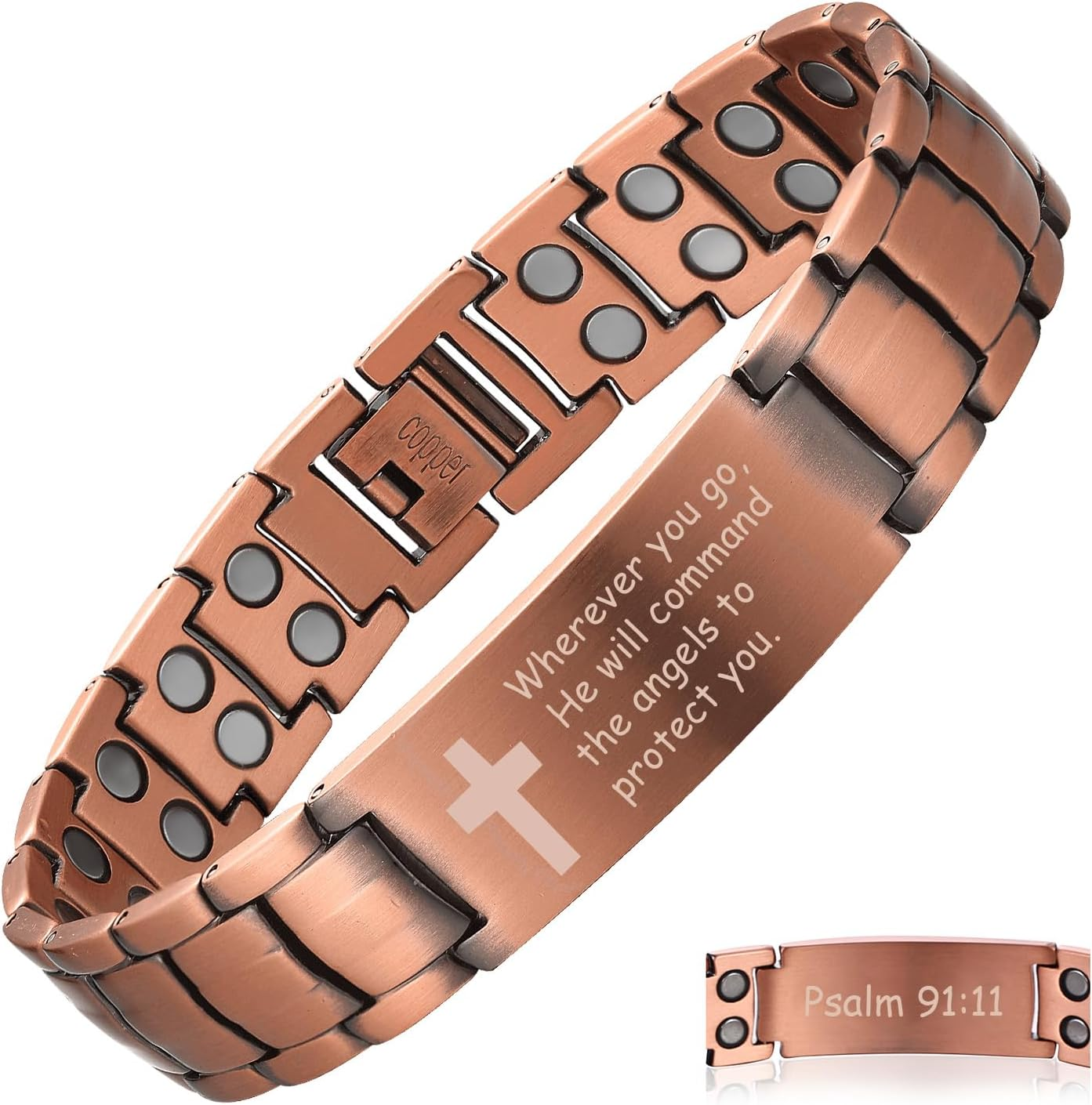 Copper Bracelet for Men, Christian Magnetic Bracelet with Ultra Strength Magnets, Adjustable Copper Biblical Cross Bracelet, Jewelry Gift(Sizing Tool)