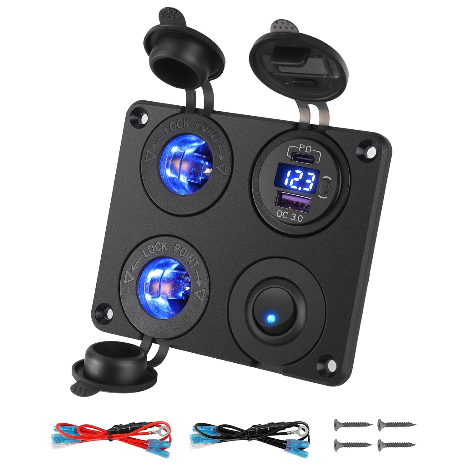 12V USB C Steckdose Panel Auto Ladegerät QC3.0 PD Zigarettenanzünder LED Voltmeter Und Schalter Für 12V-24V KFZ Boot Wohnmobil