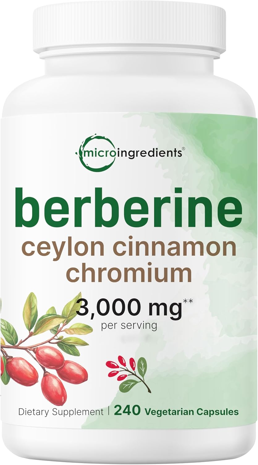 Berberine 3000mg w/ Ceylon Cinnamon & Chromium for Heart & Immune, 240 Capsules