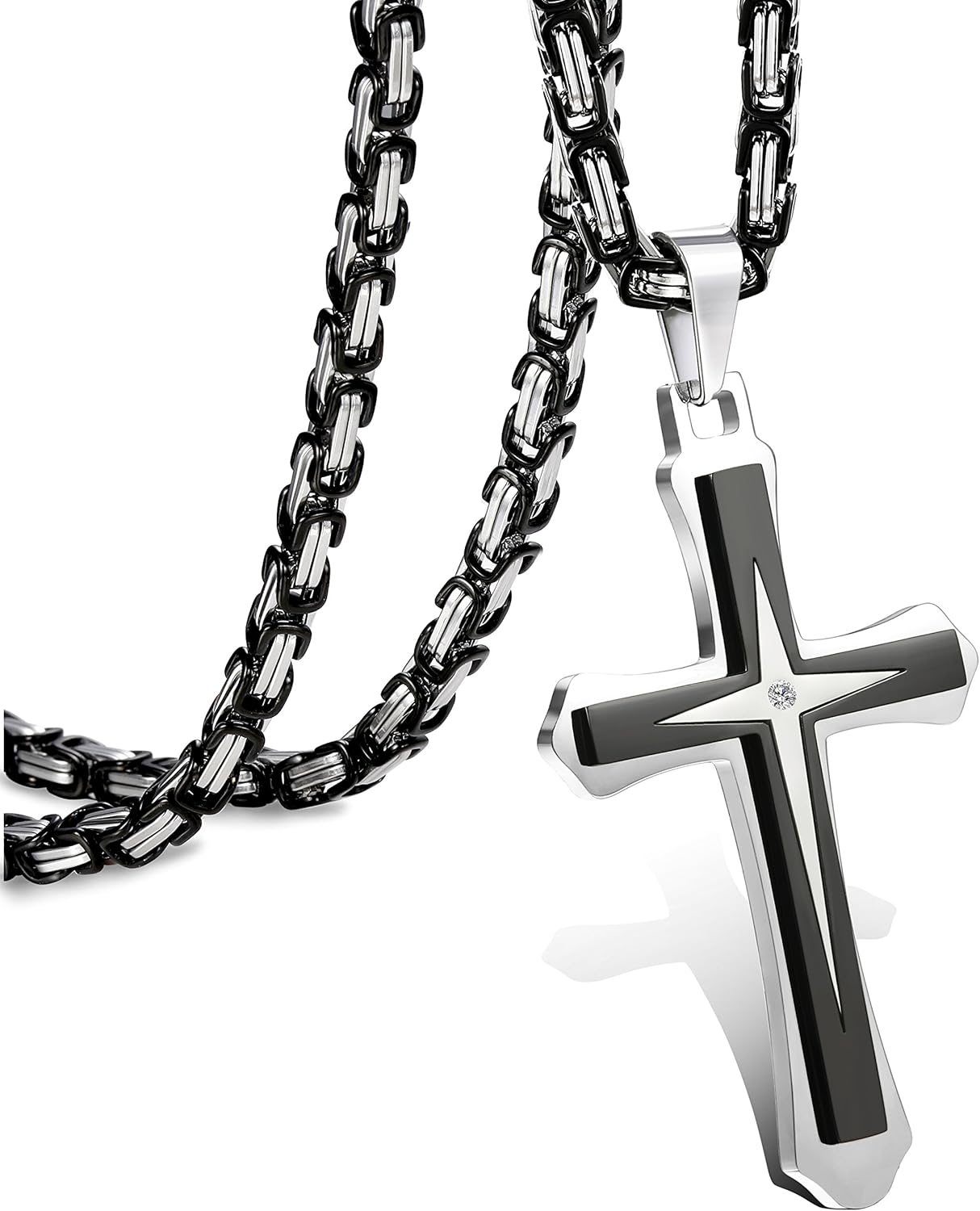 Black 14K Gold Plated ππ«π¨π¬π¬ ππππ€π₯πππ for Men Stainless Steel ππ²π³ππ§ππ’π§π Chain with Cross Pendant Necklace πππ§π¬ ππ’ππ 22-30Inch