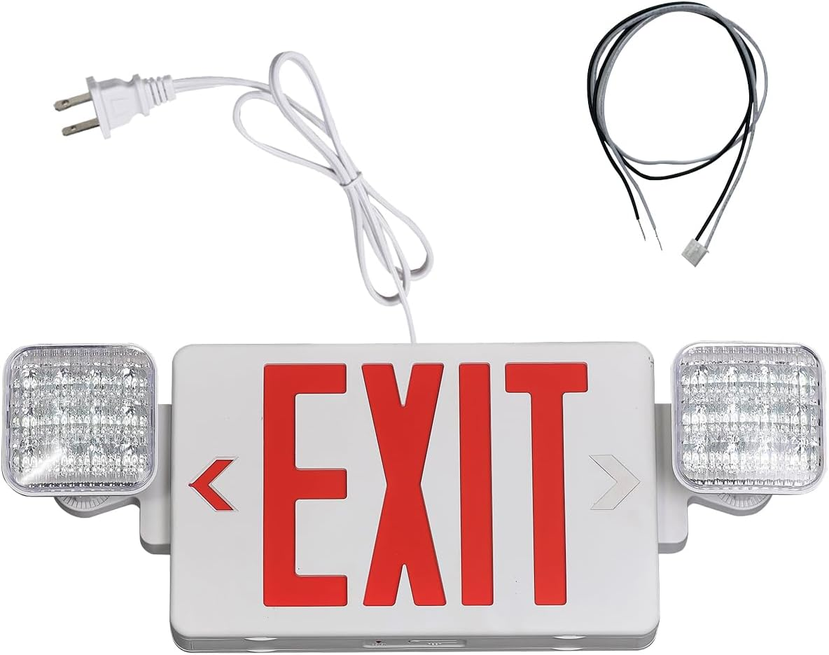 Red Exit Sign with Emergency Lights, 1.0 Meter Plug in Exit Sign
