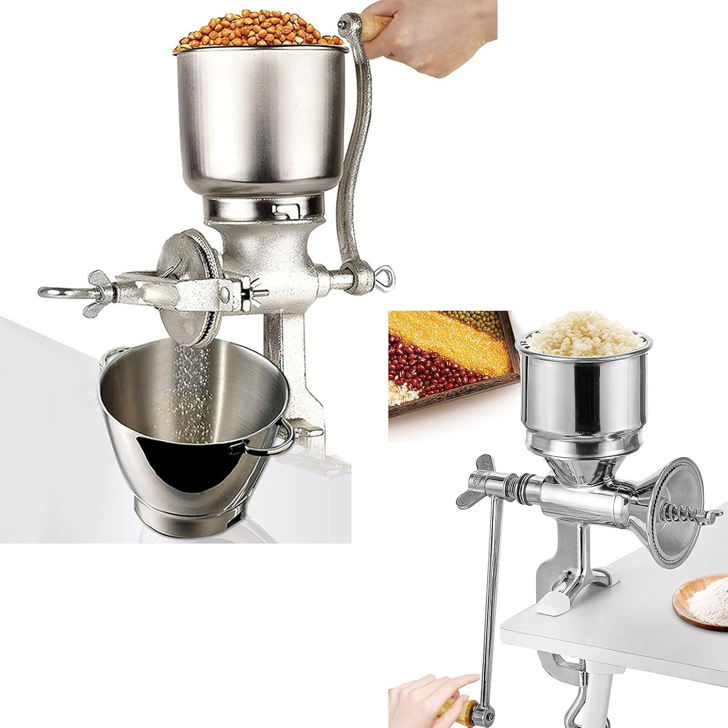 Cast Iron & Stainless Steel Hand Grain Mill Set for Home Use