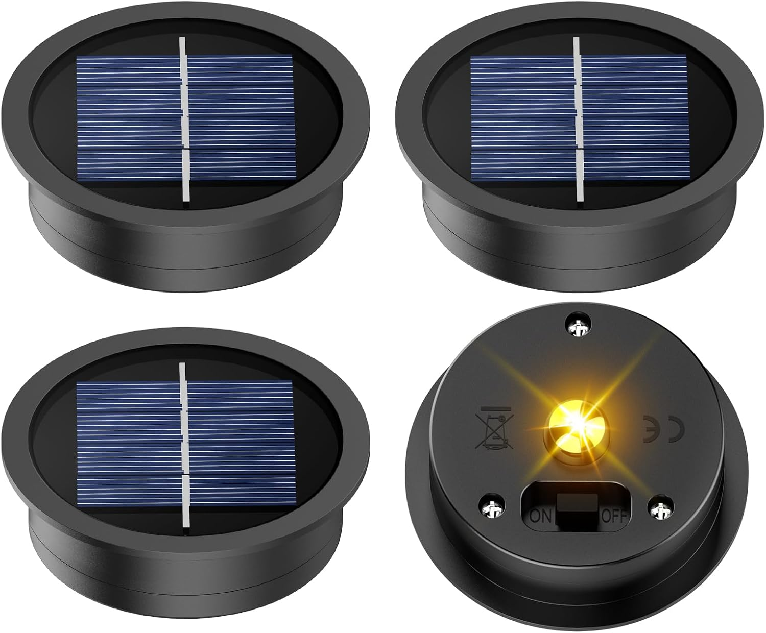 4 Pack Solar Light Replacement Top, 2.76 Inch Waterproof Solar Lantern Light Parts for Outdoor Garden, Pathway, Yard Lights & Decor (Fits Lanterns with 2.36 to 2.76 Inch Openings)