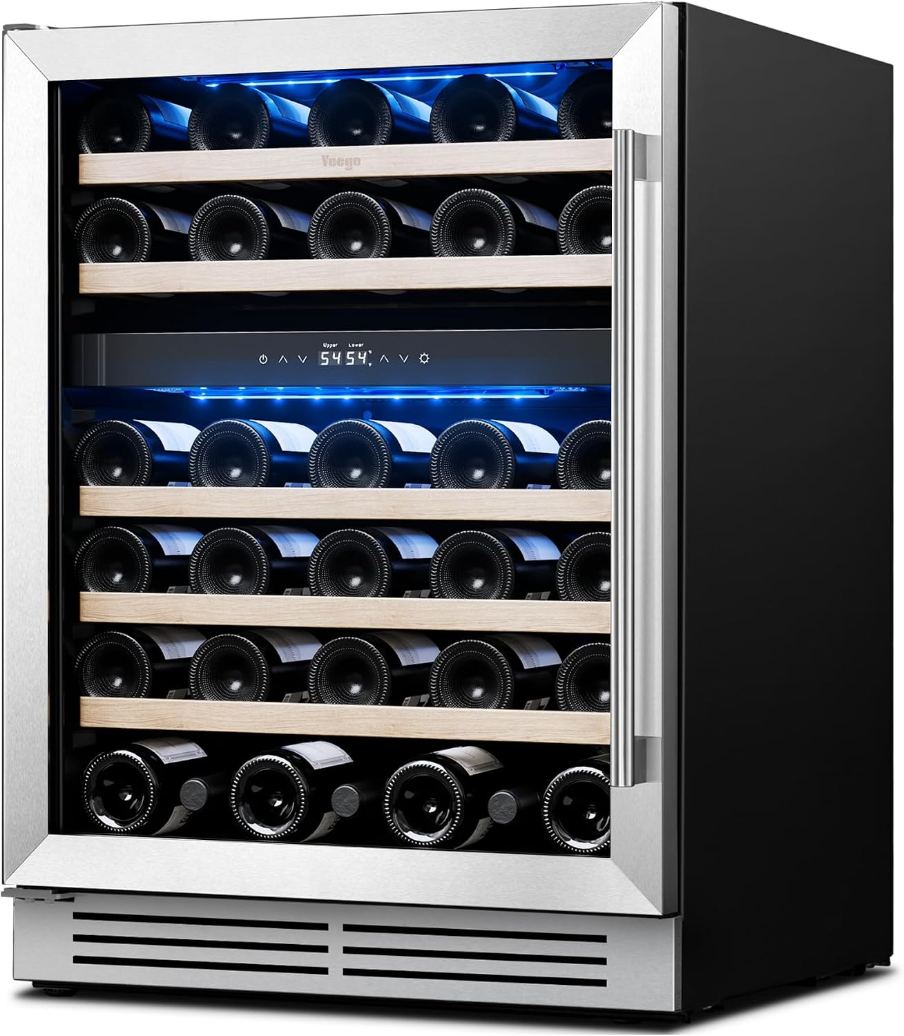 Yeego 24 Inch Wine Fridge, 52 Bottle Dual Zone Wine Cooler with Left Hinged