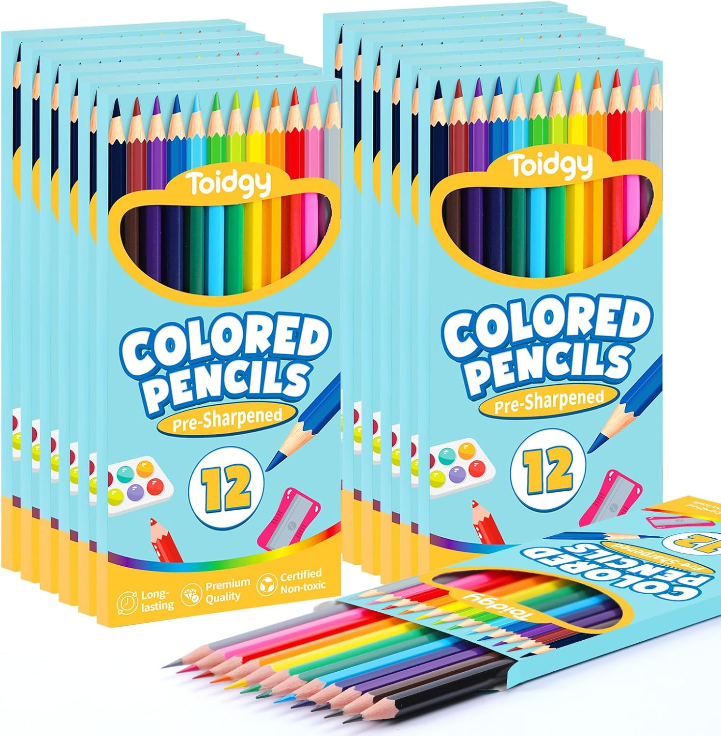 144 Ct Colored Pencils for Kids – 12 Bulk Packs, Pre-Sharpened, 12 Colors Each