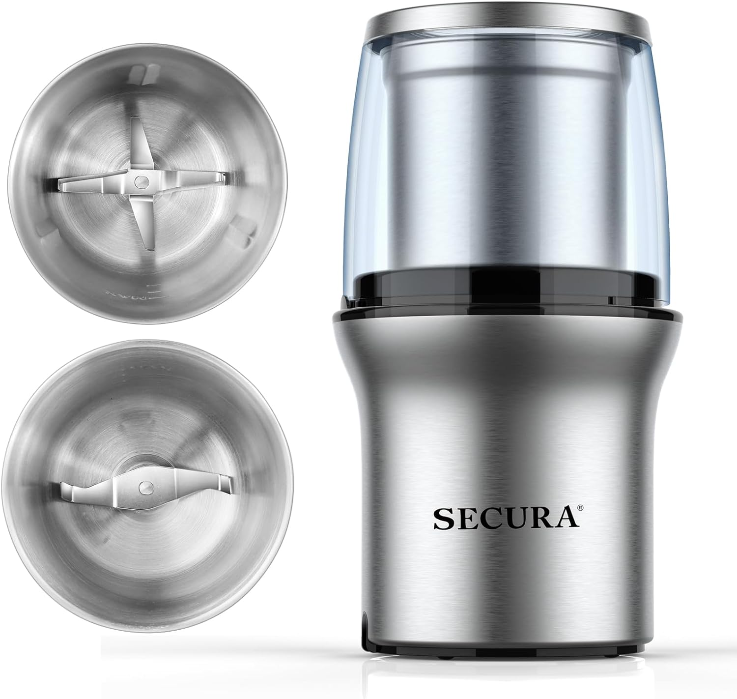 Electric Coffee Grinder and Spice Grinder with 2 Stainless Steel Blades Removable Bowls