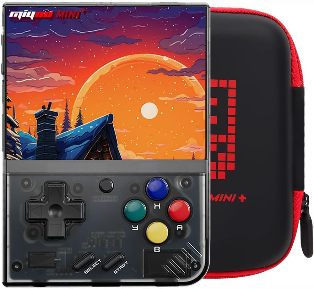 Mini plus with Portable Case Retro Emulator Handheld Game Console Latest Version with Wifi & RTC, 3.5’’ 640*480 IPS Screen 3000Mah Battery, Black