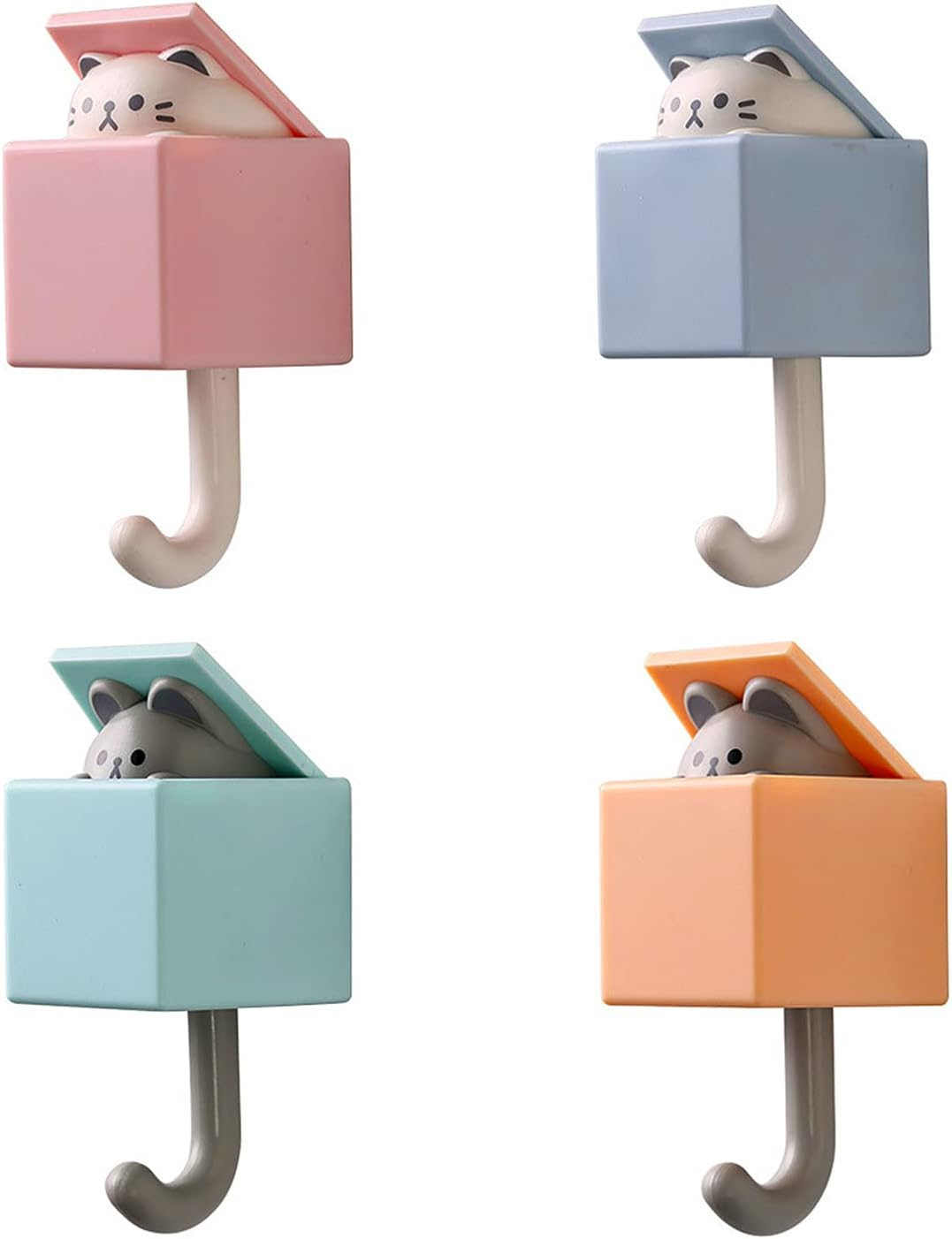 4 PCS Creative Adhesive Coat Cat Hook, Cute Cat Key Holder for Wall, Plastic Home Storage Utility Wall Decorations Hanger Pet Hooks for Hanging Hat Key Towel Scarf Bags, Punch Free