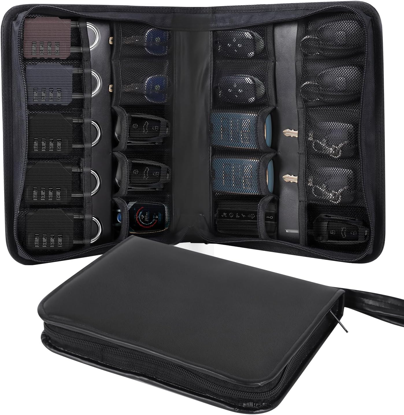 Portable Zippered Key Case,Car Key Holder Leather Key Organizer