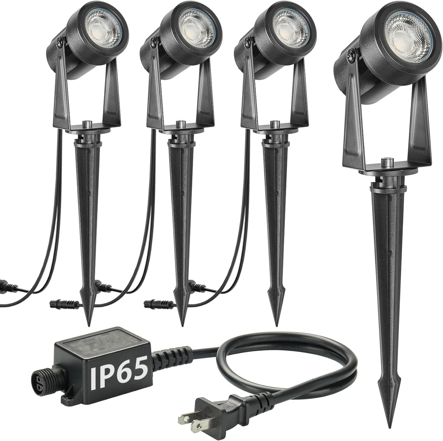 Outdoor Landscape Lighting, 4 Pack Outdoor Spot Lights with Transformer for Yard, Plant, Lawn, Tree, Flags, House, Garden, Fence Use, IP65 Waterproof & Connectable