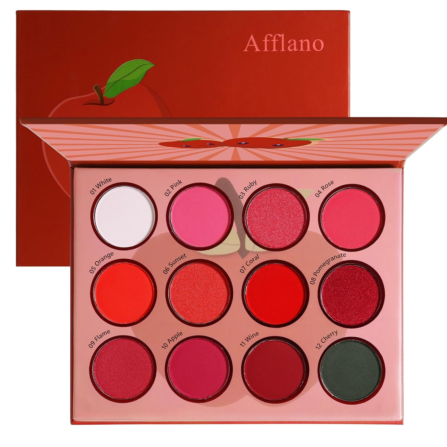 Red Eyeshadow Palette, 12 Colors Matte Shimmer Highly Pigmented Red Goth Makeup Pallet, Bright Dark Burgundy Rose Peach White Eye Shade, Blendable Long Last Waterproof Eye Shadow for Party, Halloween