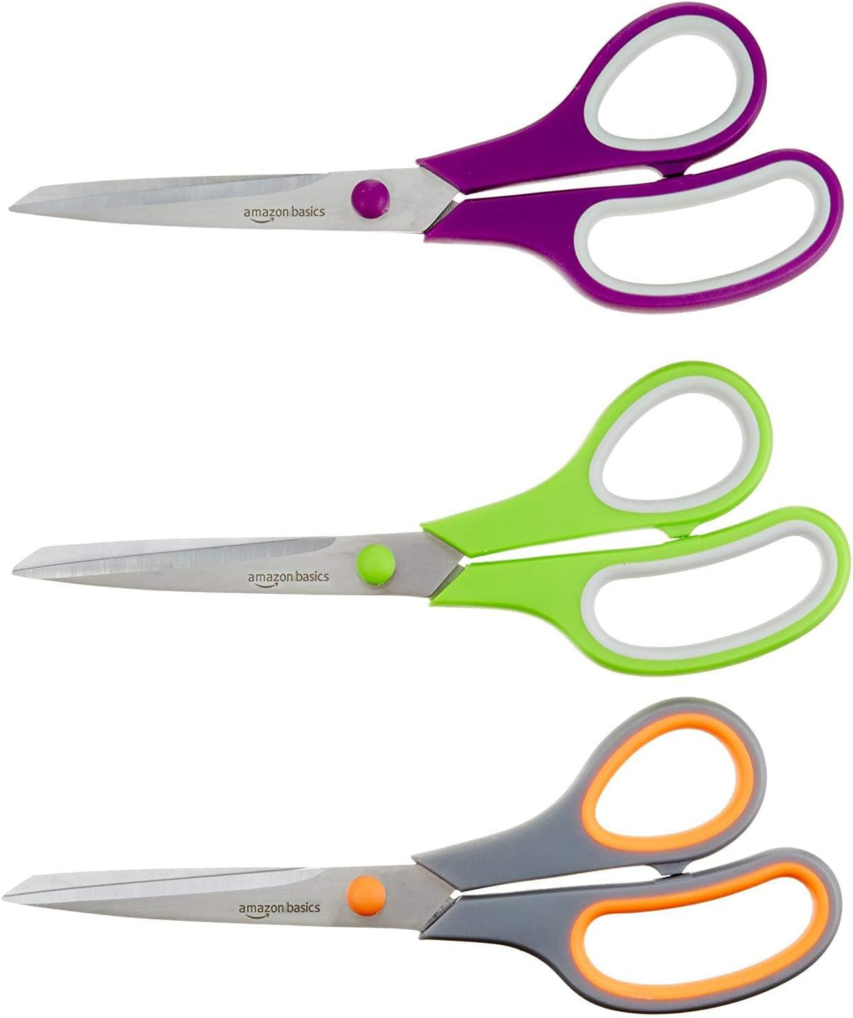Stainless Steel Scissors for Office, Crafts, Multipurpose, Sharp, Comfort Grip, PVD Coated, 3 Pack, Multicolor
