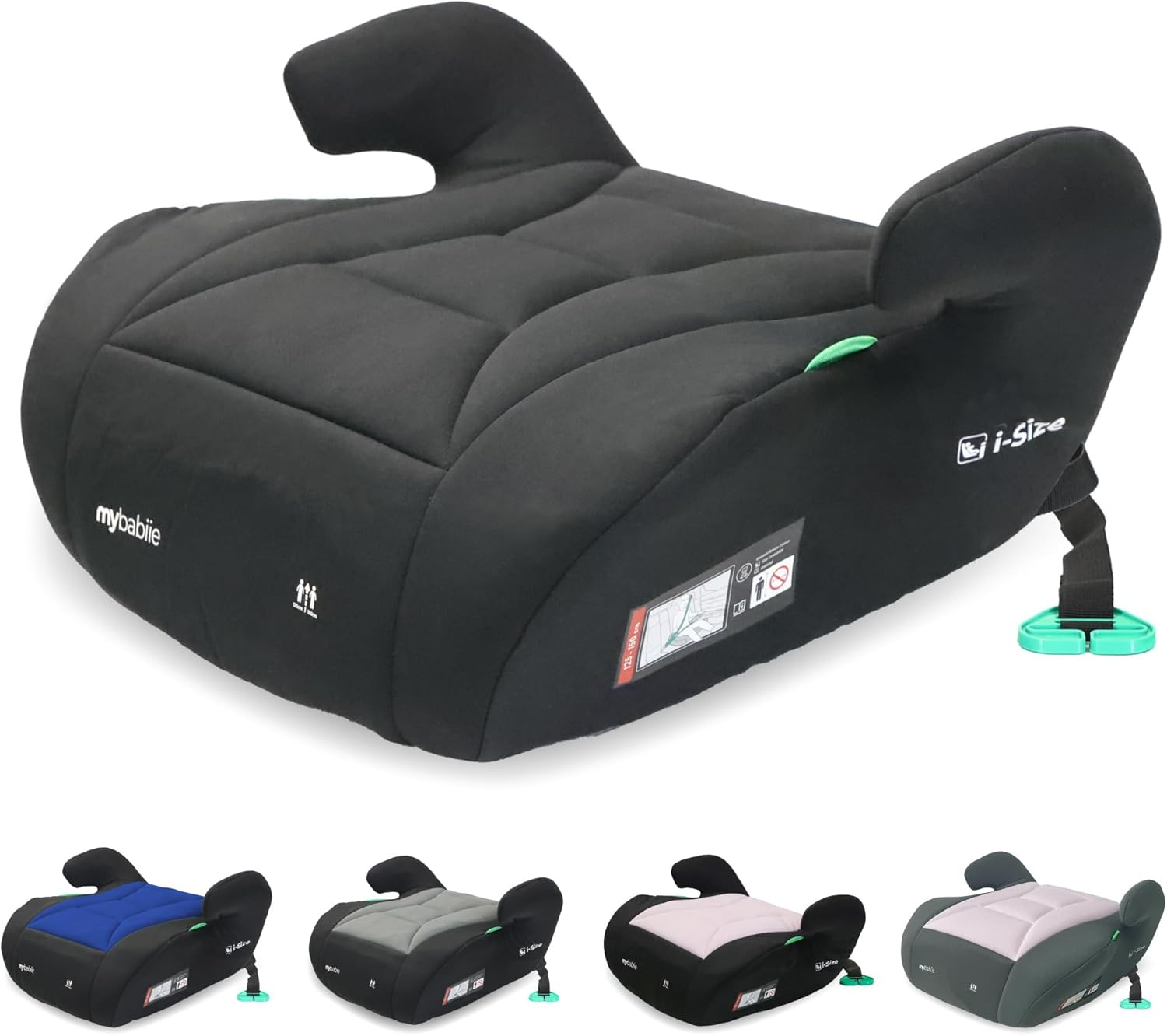 My Babiie MBCSB10 Booster Car Seat - Lightweight at 1Kg, Approx. 6-12 Years (125-150Cm, 22-36Kg), R129, I-Size Backless Child Car Seat, Group 3, Compact, Portable, Ideal for Travel - Black