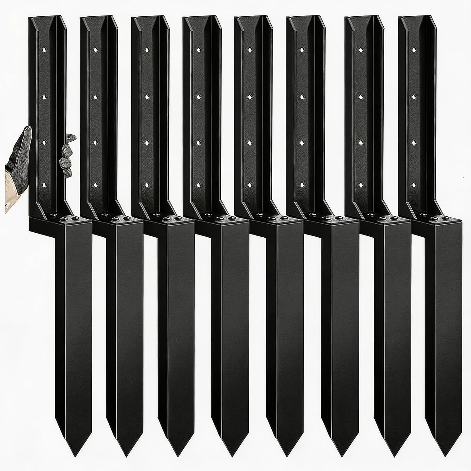 8PCS Fence Post Repair Kit, Heavy Duty Fence Post Anchor Quick Fix for Broken/Leaning Wooden Fence, Easy to Install, Black