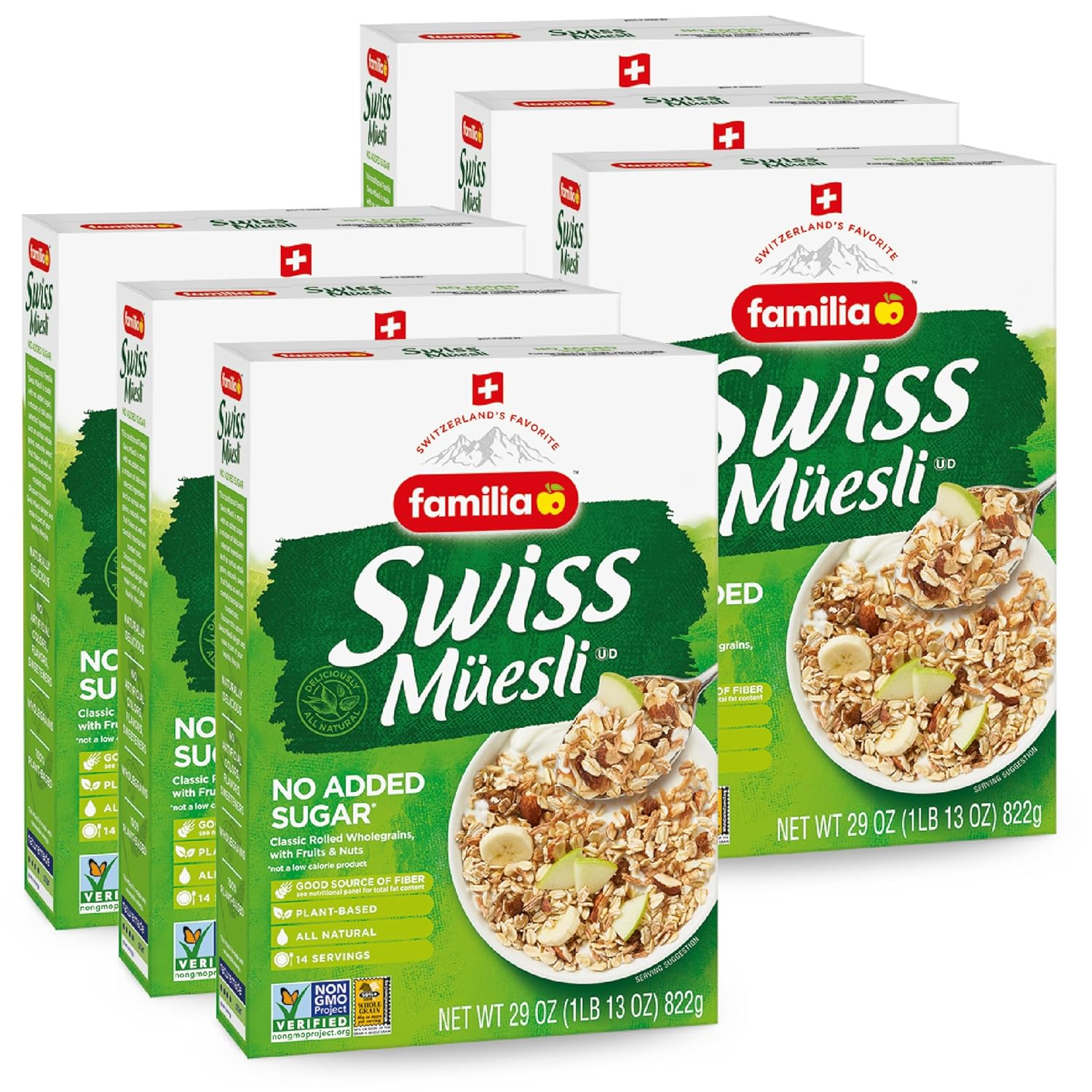 Swiss Muesli Cereal, 0G Added Sugar, Energy-Packed Cereal with Raisins, Hazelnuts and Almonds, 29 Ounce Box (Pack of 6)