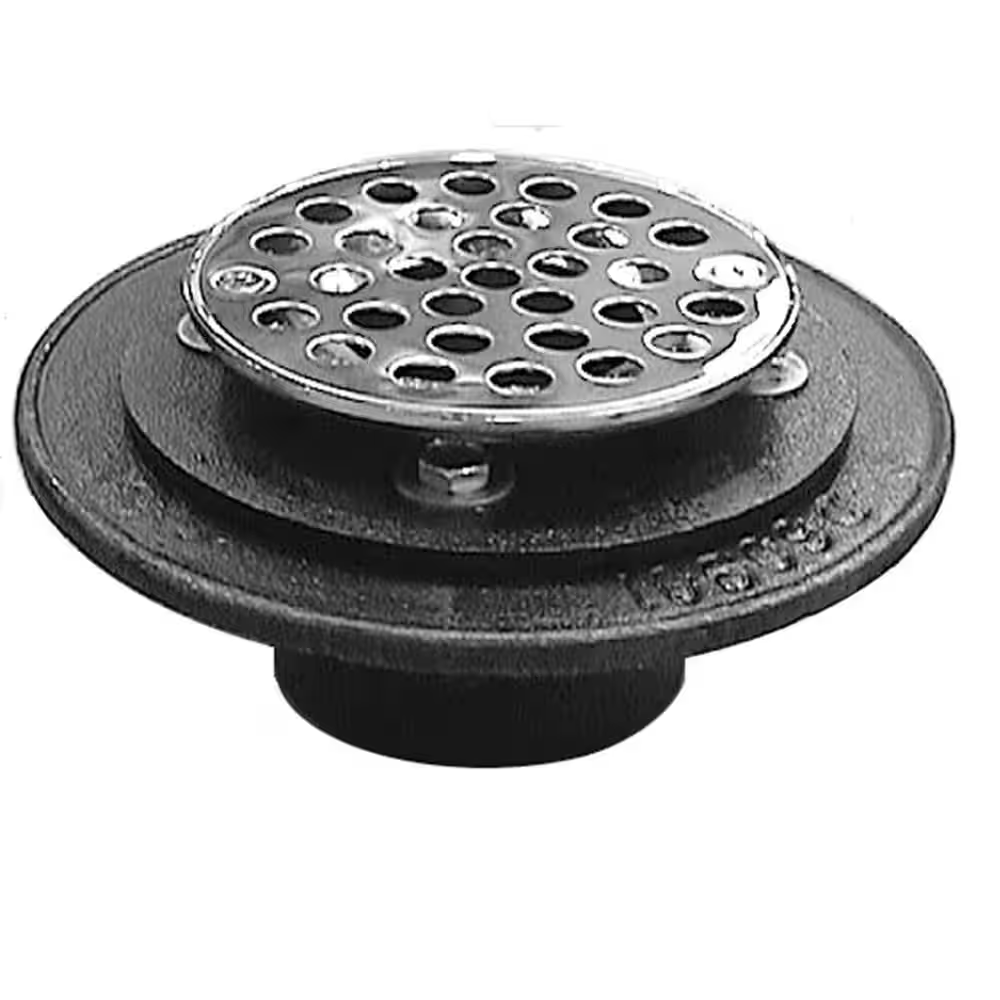 Cast-Iron Shower and Floor Drain with 4 In. round Stainless Steel Strainer for 2 In. FIP Drains