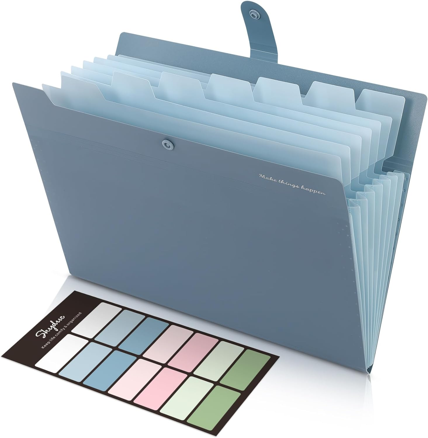 Expanding File Organizer with 8 Pockets, Accordion File Folders with Labels, Portable Document Paper Bill Receipt Organizer, Home College School Office Supplies, Letter Size, Blue