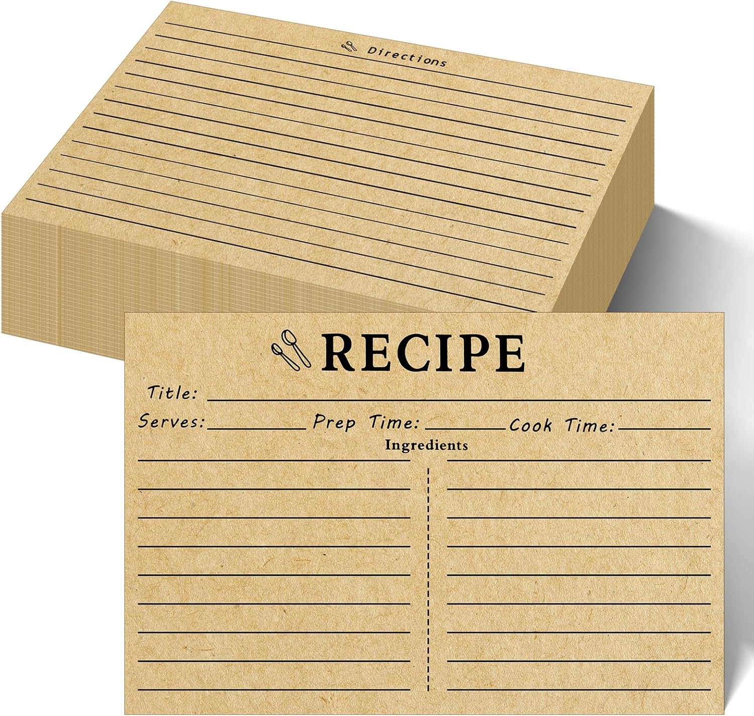 100 Sheets Recipe Cards, 4X6 Inch Vintage Recipe Cards, Suitable for Recording Recipes, Design Recipes and Kitchen Diaries (Brown)