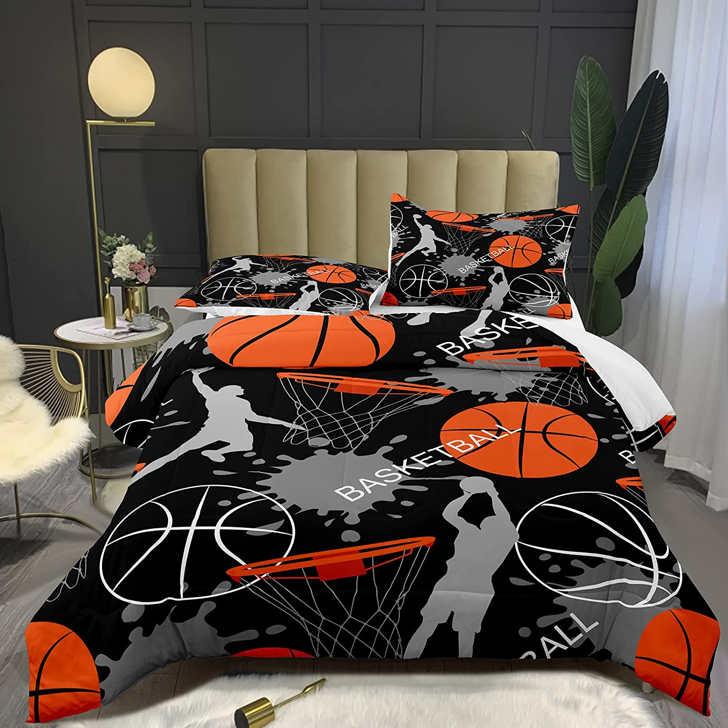 Sports Comforter Twin Size Basketball Comforter Set for Teen Boys,Kids,Sports Boys Bedding Set with Pillowcases,Teen Boys Comforter Twin Size,Basketball Player Bedding