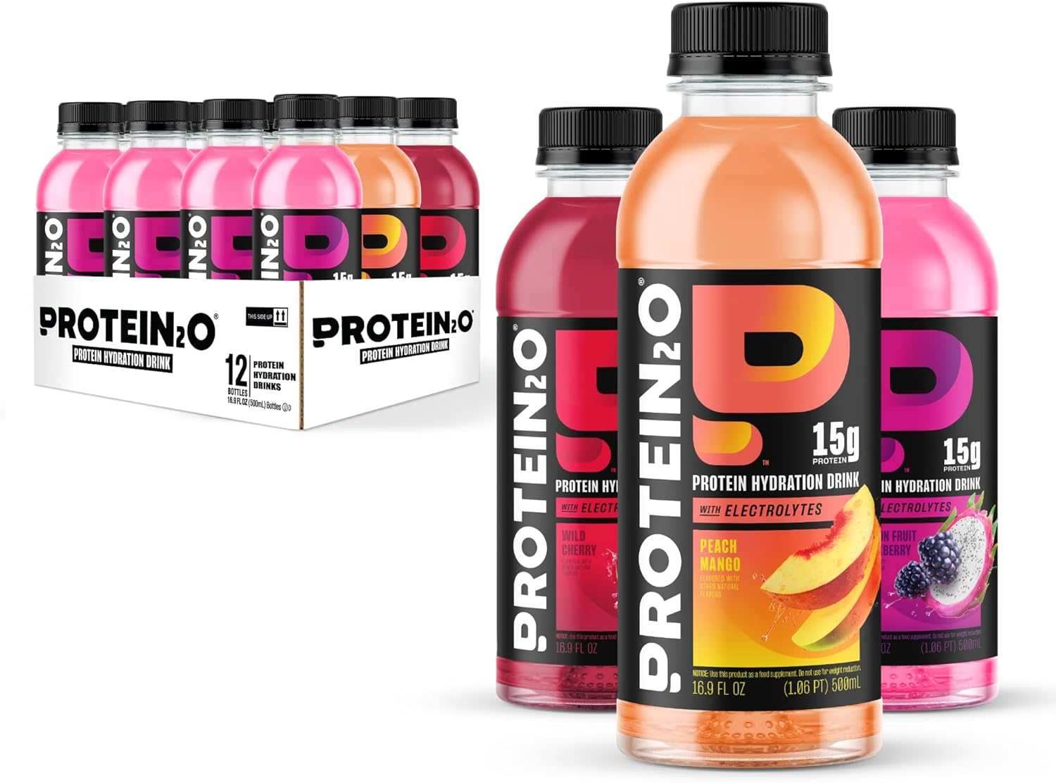 Protein2O 15G Whey Protein Isolate Hydration Drink, 350Mg of Electrolytes, Vitamins B5 & B6, Low Sugar, Flavor Fusion Variety Pack, 16.9 Oz Bottle (Pack of 12)