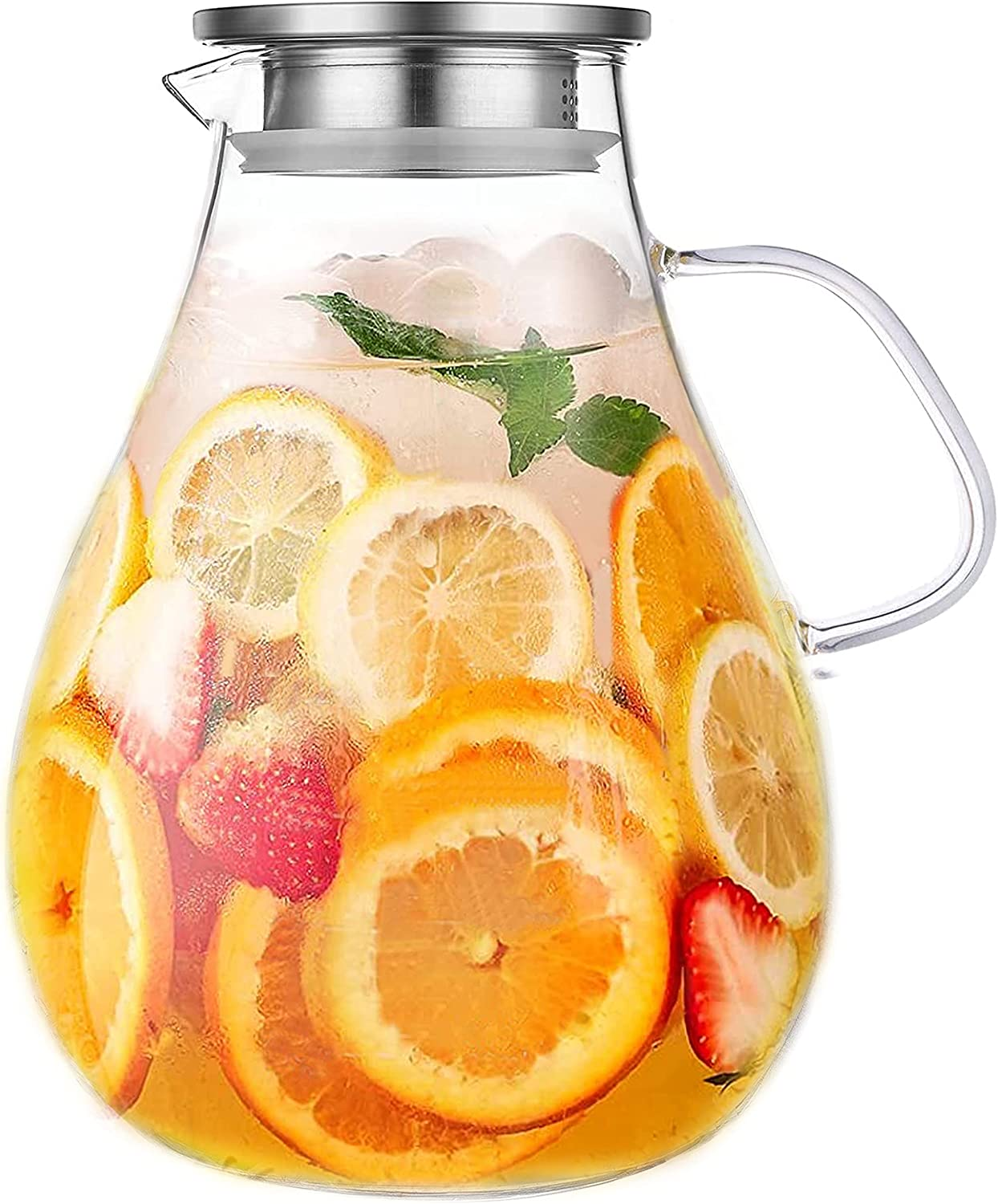 Glass Pitcher with Lid,3000Ml - Hot/Cold Water Jug, Juice and Iced Tea Beverage Carafe