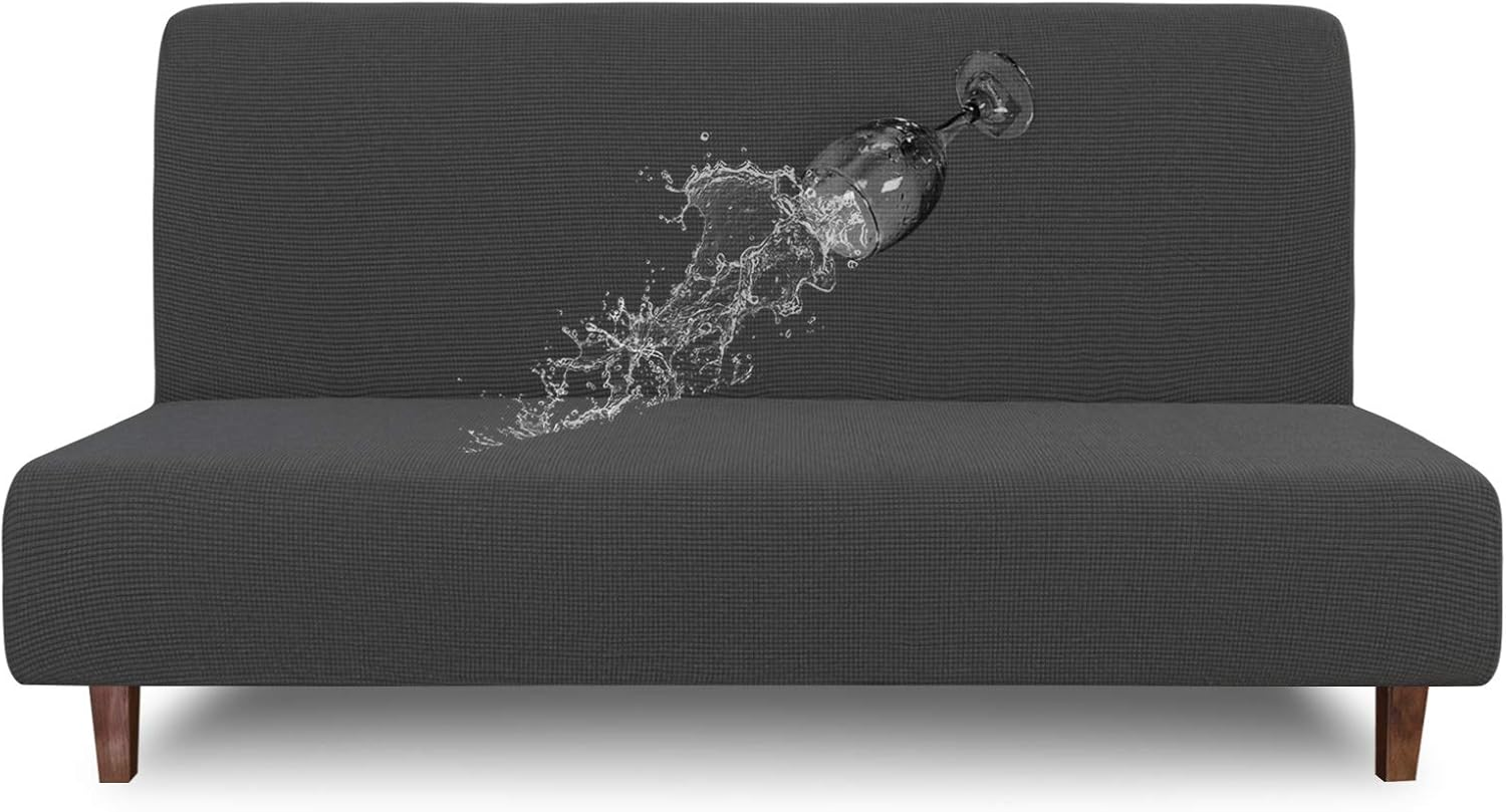 100% Waterproof Futon Cover, Dual Waterproof Couch Cover for Futon, Stretch Jacquard Sofa Cover, Leakproof Furniture Protector for Kids, Pets, Dog and Cat, Dark Gray