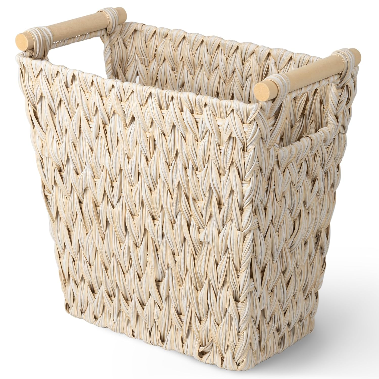 Wicker Trash Can, Waste Basket for Bathroom, Waterproof Bathroom Garbage Can, 19 Liters/5 Gallons Wastebasket with Handle, Decorative Waste Basket for Bedroom, Office, Living Room, 1 Pack