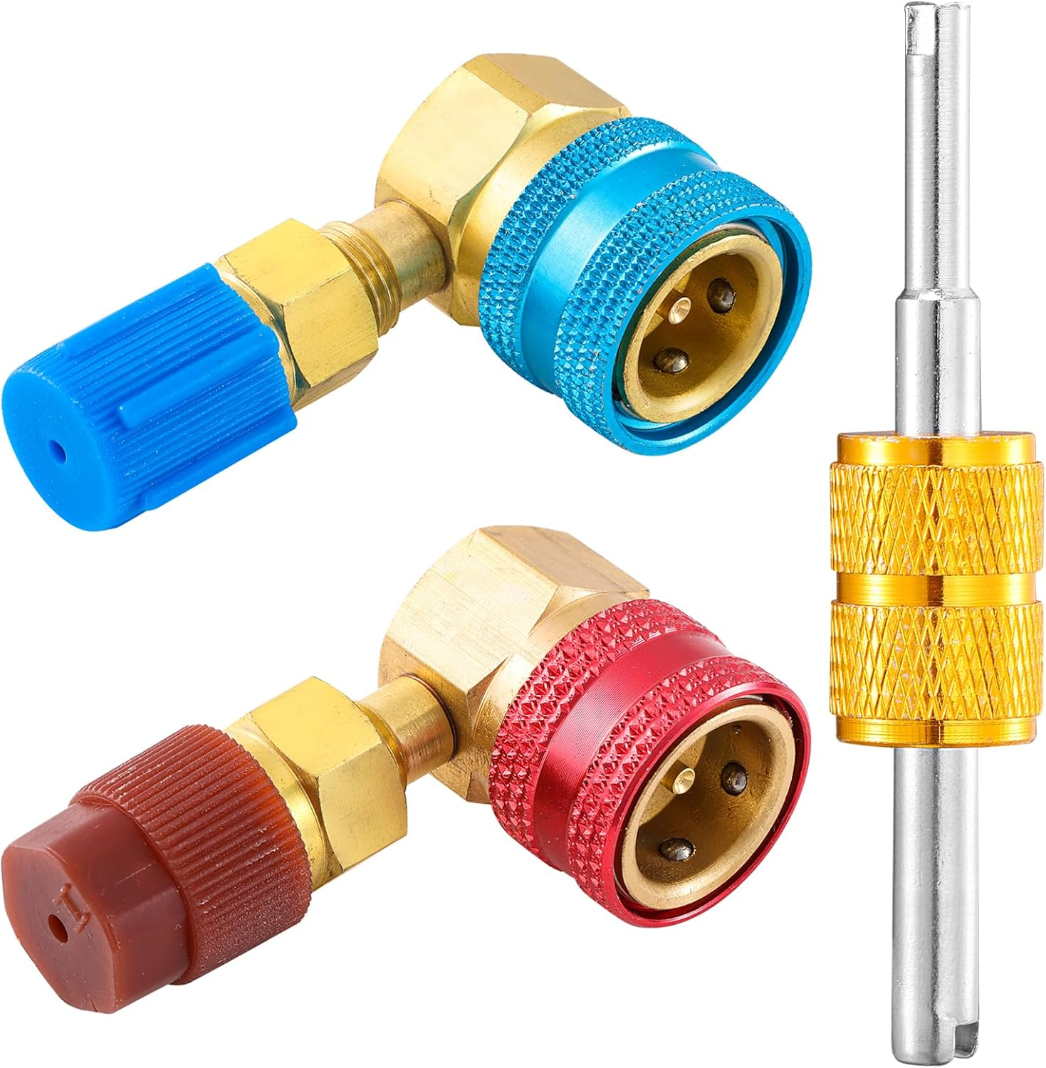 R1234Yf Quick Couplers Kit, R1234YF to R134A Quick Coupler Adapter, High/Low Side Quick Coupler R1234YF AC Charging Hose Adapter Fitting Connector for Car Conditioner AC Charging (90° Adapter)