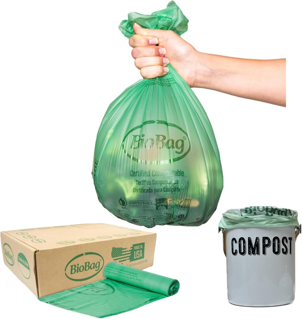 Biobag (USA), the Original Compostable Bag, 2.6 Gallon, 100 Total Count, 100% Certified Compostable Kitchen Food Scrap Bags, Kitchen Compost Bin Compatible