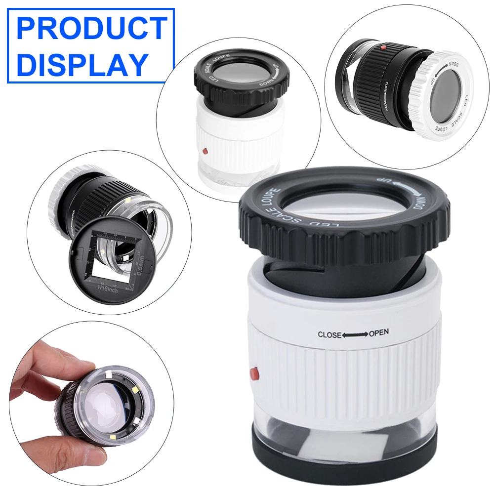 LED Scale Loupe 30X Adjustable Magnification Magnifier Metal Cylinder Type Mirror with Scale Small Size Reading Mirror Jewelry