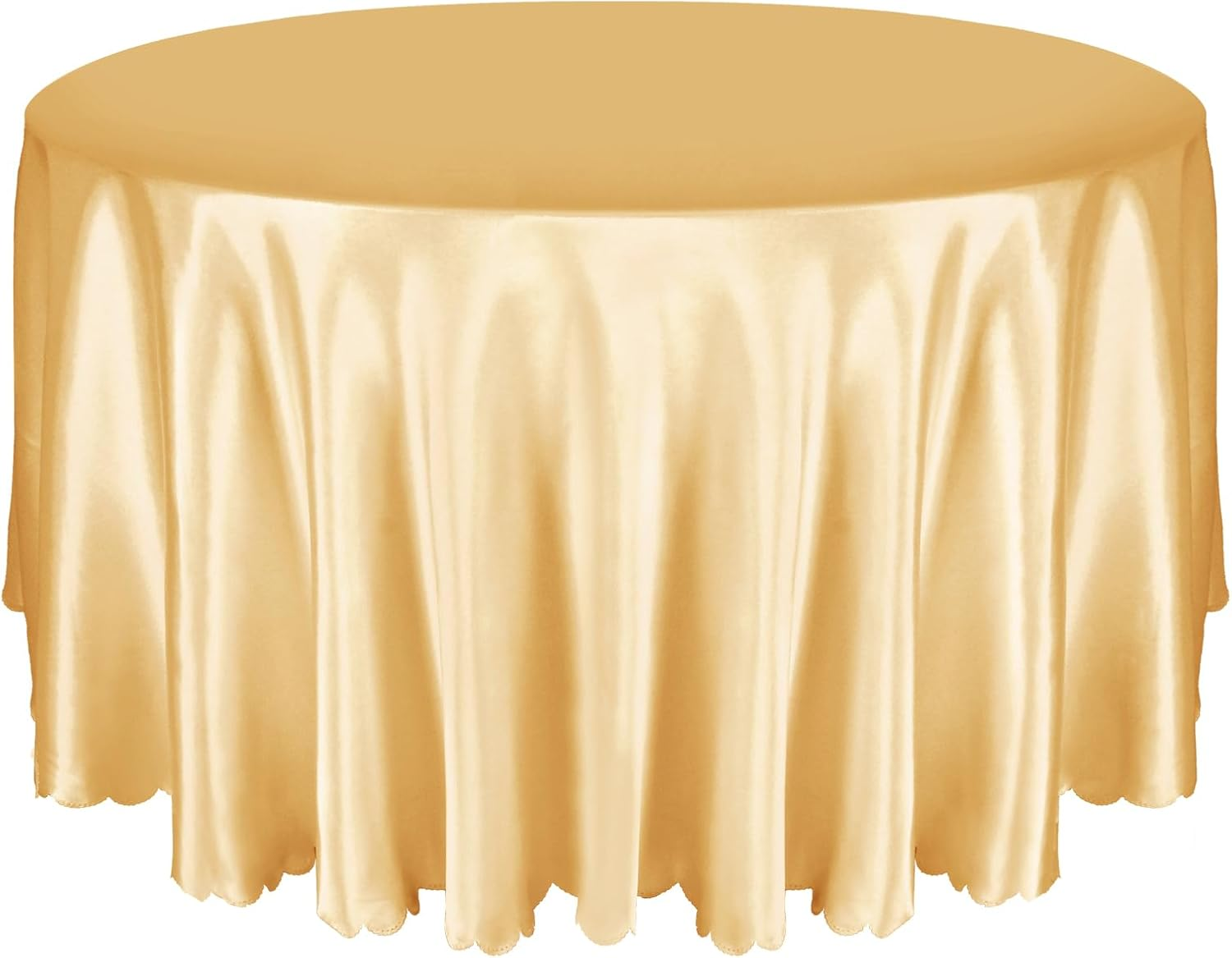 1 Pack 90 Inch / 7.5 Ft round Tablecloth, Light Gold Satin Table Cloth for 30-72 Inch Table, Overlay Bright Silky Satin Table Cover, Wrinkle Resistant Table Decoration for Wedding Banquet Party