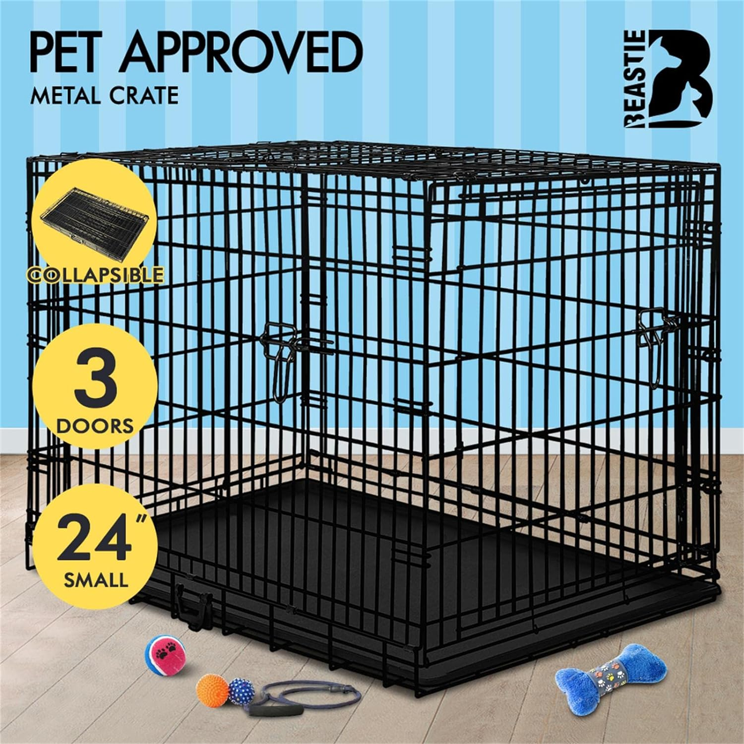 BEASTIE Portable Dog Crate Cage with Removable PP Tray, Foldable Metal Wire P... - Picture 3 of 17