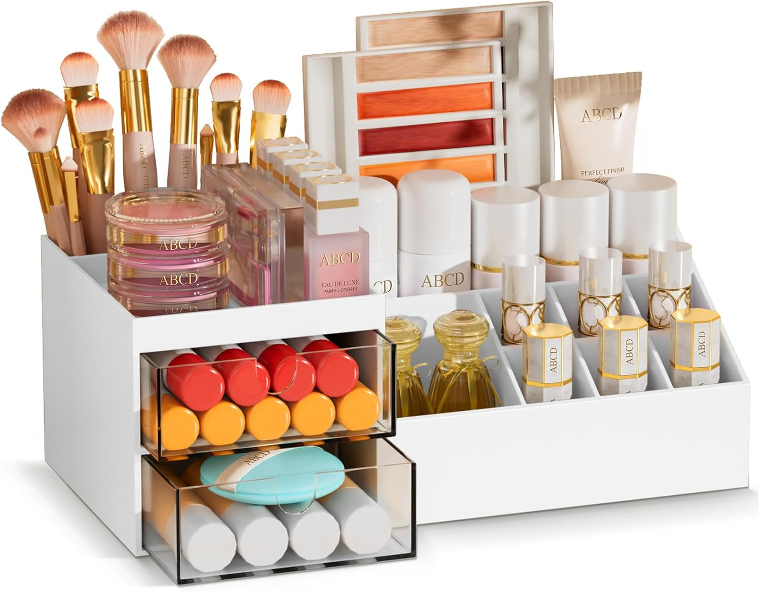 Makeup Organiser Cosmetics Storage with Drawers for Dresser, White | Skincare Organiser, Offices Multi-Function Organizer, Sturdy Cosmetic Storage Box with Drawers, for Bedroom, Bathroom