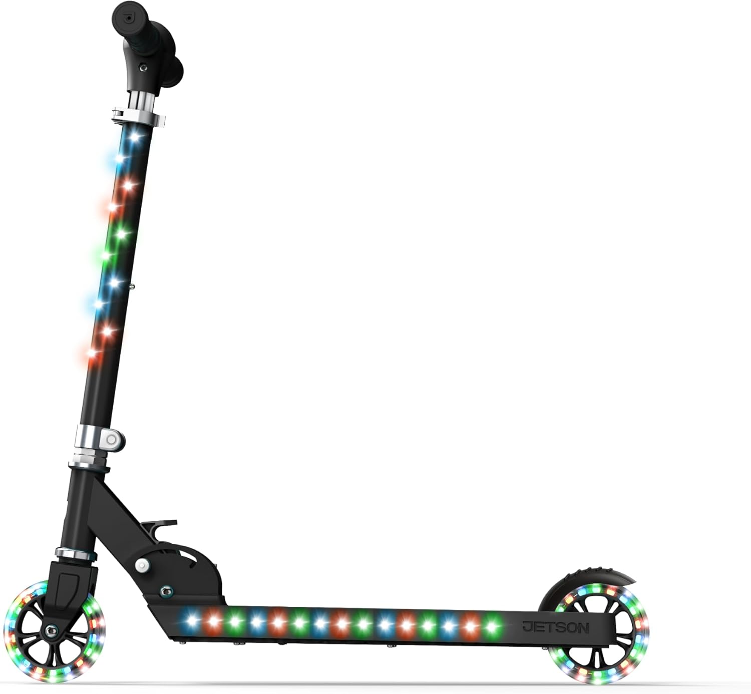 Jupiter Kids 2-Wheel Light-Up Kick Scooter, LED Lights on Handlebar, Stem, Wheels & Deck, Adjustable Handlebar, Rear Brake, Easy-Folding Mechanism, Ages 5+
