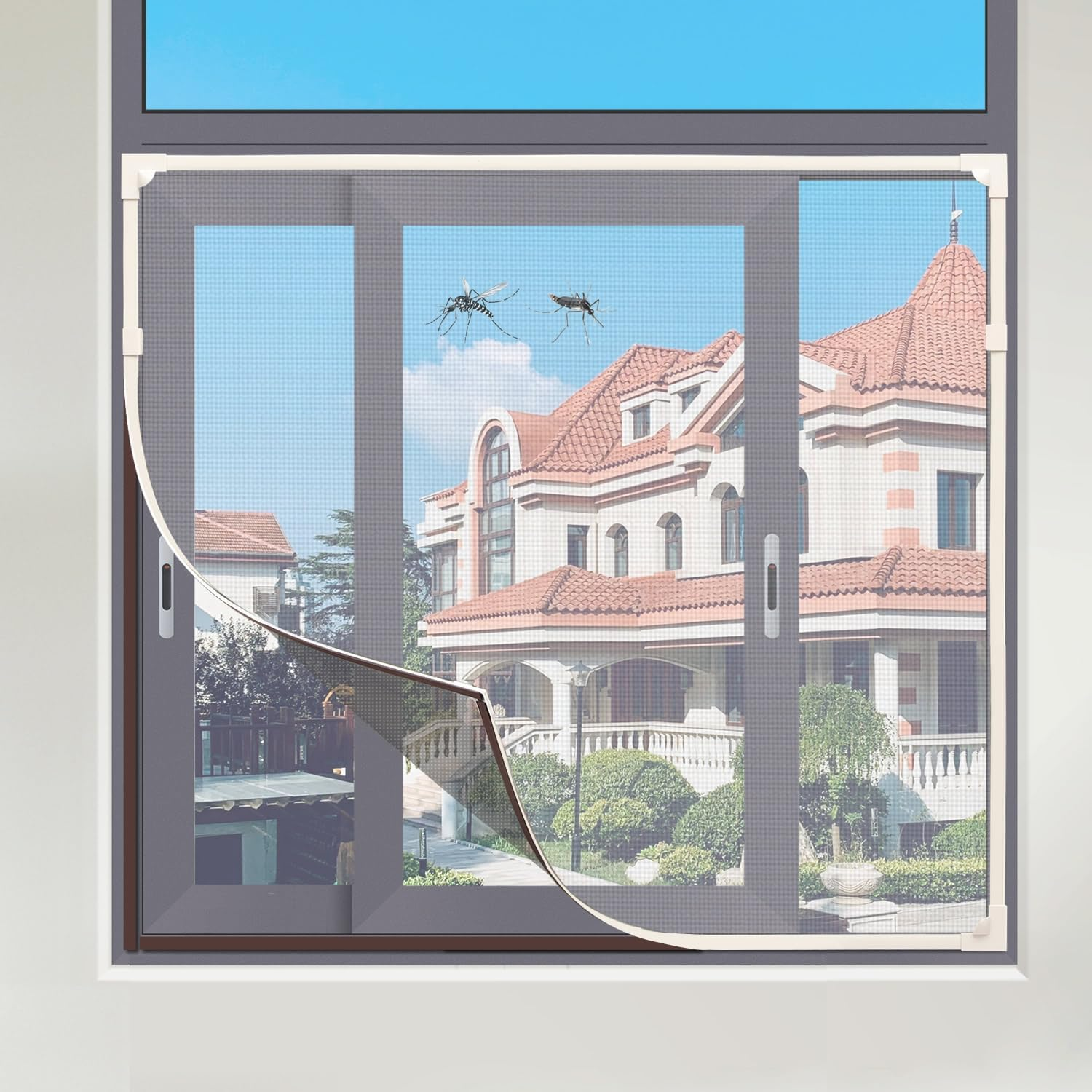 Magnetic Window Screen, DIY Window Screen for House Adjustable Fiberglass Mesh White Frame Grey Net Self Adhesive Easy Installation (51"X59"(129X150Cm))
