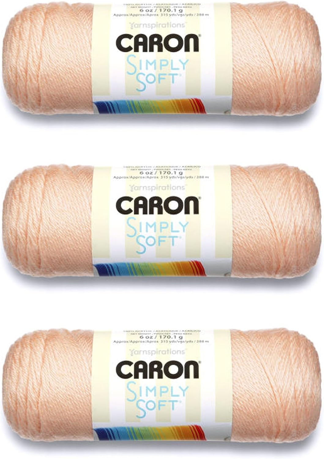 Simply Soft 3-Pack Yarn, 3Oz, Gauge 4 Medium Worsted, 100% Acrylic - Light Country Peach - Machine Wash & Dry