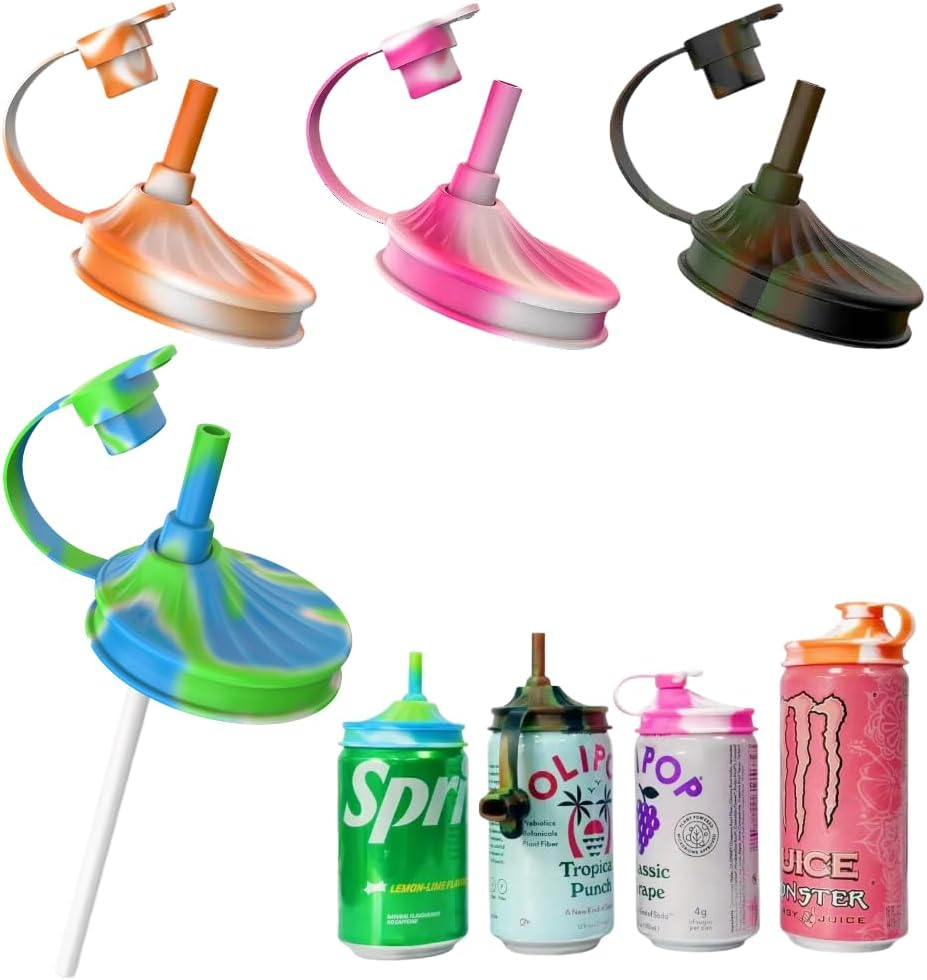 4 Pack Soda Can Lids with Straw,Silicone Soda Can Covers,Pop Can Covers,Bpa-Free,Reusable Can Covers for Soda,Coke,Beer,Juice,Beverage,Fits Standard Cans